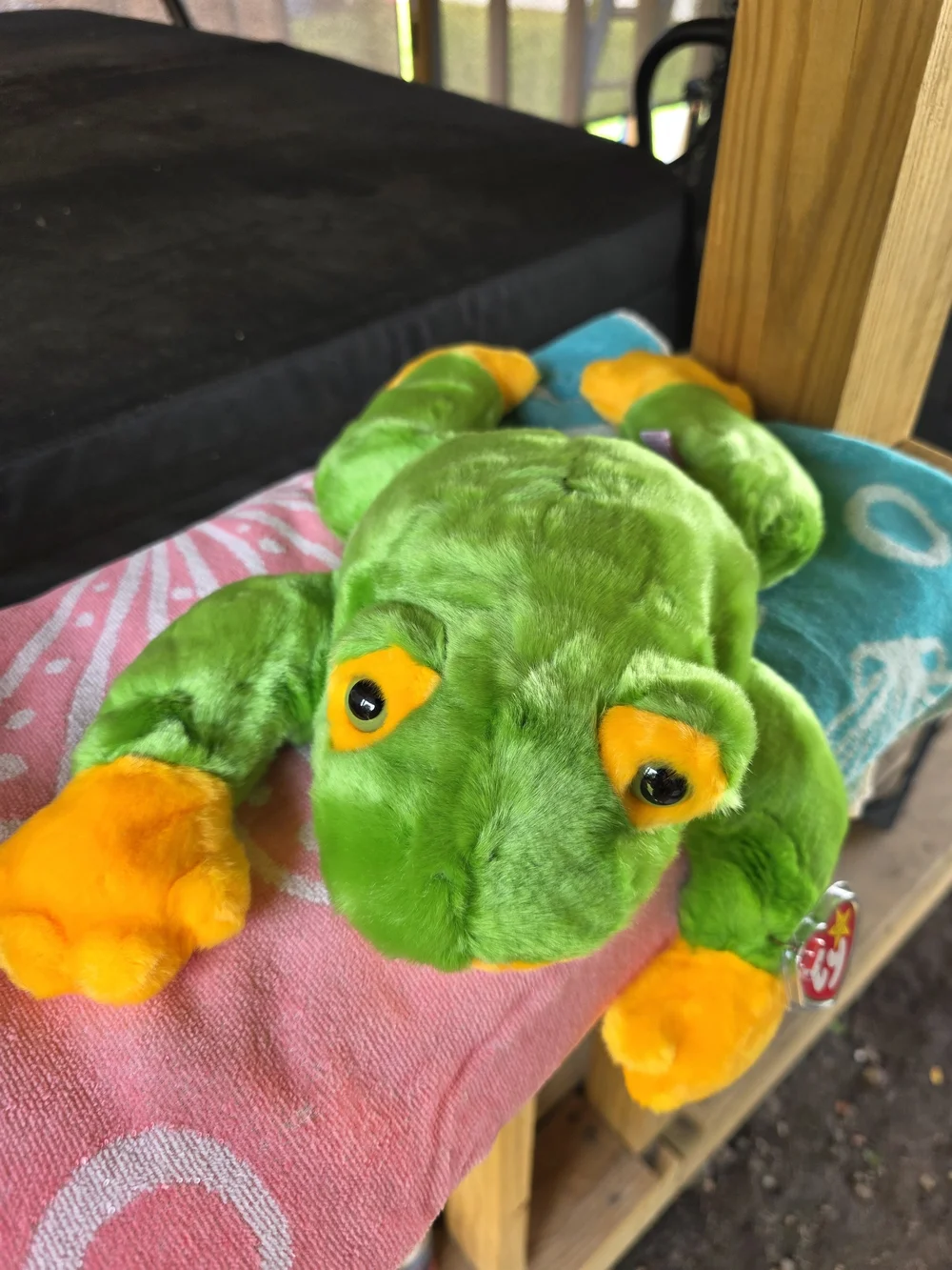 Ty Beanie Buddy Green & Orange Plush Frog Toy